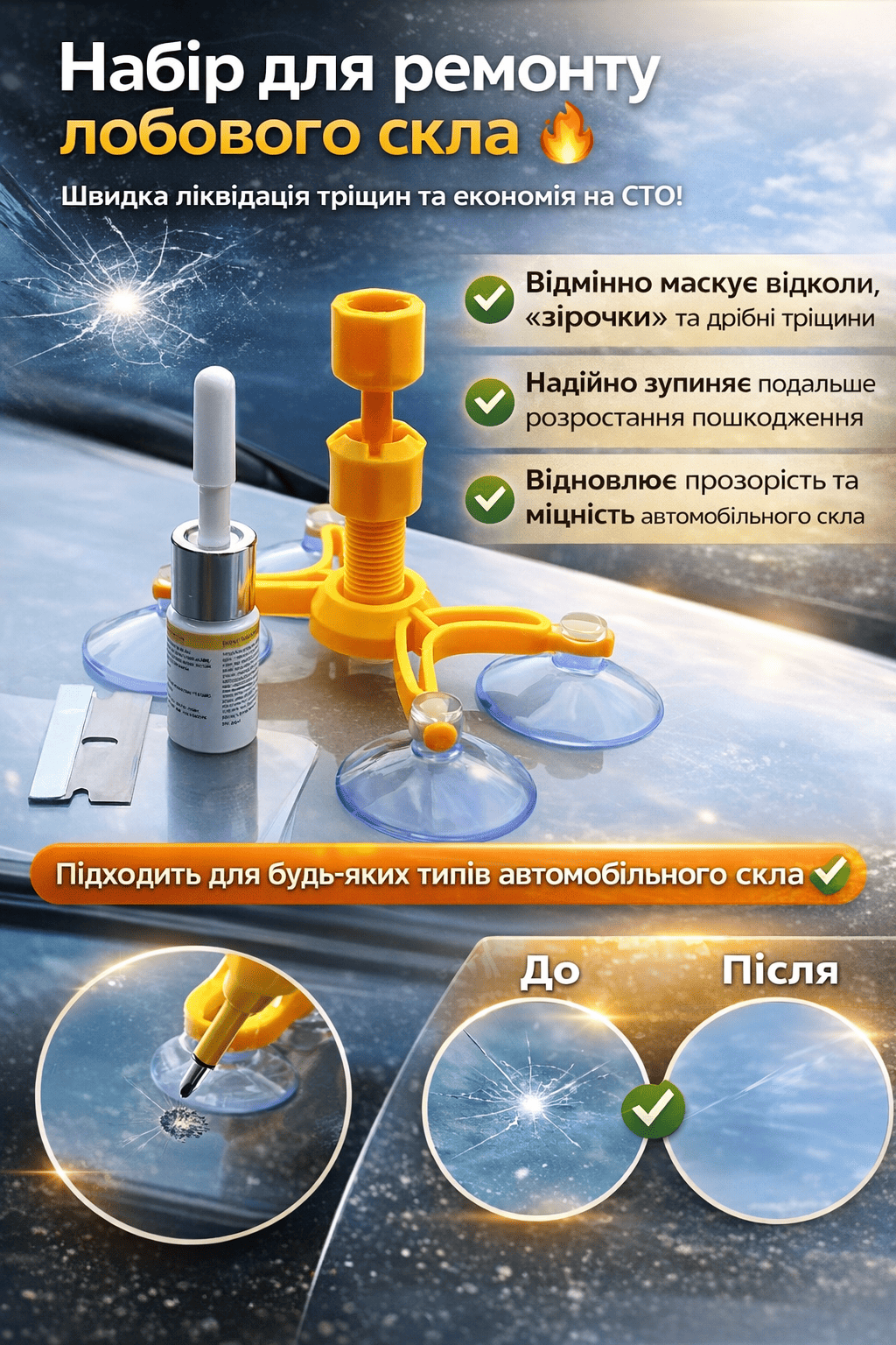 Набір для ремонту скла — забудьте про тріщини та сколи назавжди